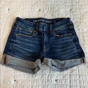 American Eagle Super Stretch True Blue Midi Shorts, Size 2